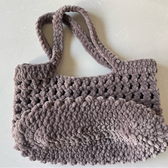 Taupe Handmade Crochet Large Plush Tote Bag - Picture 4 of 4